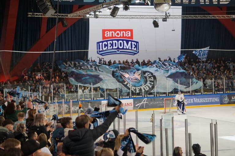 Das Bild zeigt das Spielfeld und die Tribüne im anona Icedome.